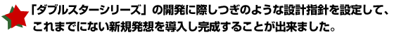 「ダブルスターシリーズ」の開発に際しつぎのような設計指針を設定して、これまでにない新規発想を導入し完成することが出来ました。